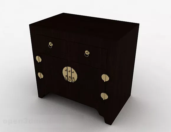Chinese Wooden Brown Bedside Table 3d model Chinese Wooden Brown Bedside Table 3d model