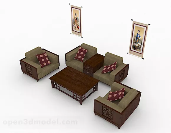 Chinese Style Wooden Brown Combination Sofa Design 3d model Chinese Style Wooden Brown Combination Sofa Design 3d model