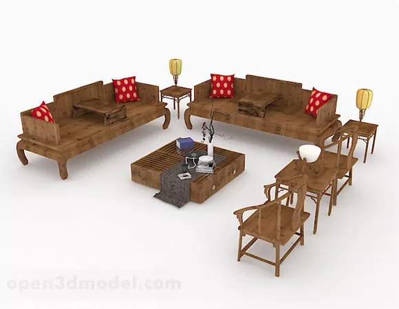 Chinese Wooden Combination Sofa 3d model Chinese Wooden Combination Sofa 3d model