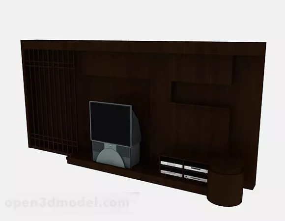 Chinese Dark Wooden Tv Background Wall 3d model Chinese Dark Wooden Tv Background Wall 3d model