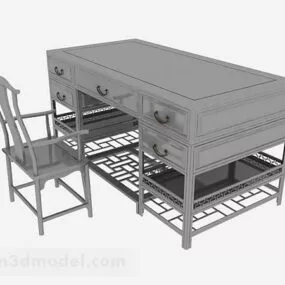 Chinese Wooden Desk Chair 3d model