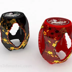 Chinese Wooden Stool Combination 3d model