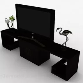 Traditional Black Wooden Home Tv Cabinet 3d model