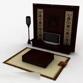 Chinese Traditional Wooden Tv Background Wall 3d model