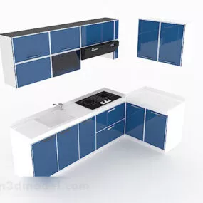 Dark Blue L Shaped Kitchen Cabinet 3d model