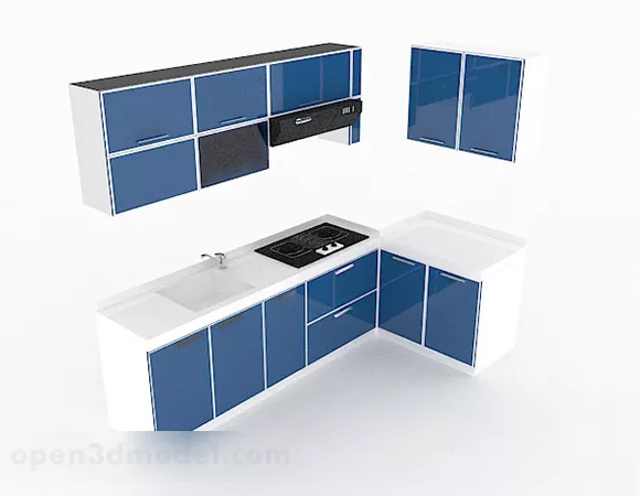 Dark Blue L Shaped Kitchen Cabinet 3d model Dark Blue L Shaped Kitchen Cabinet 3d model