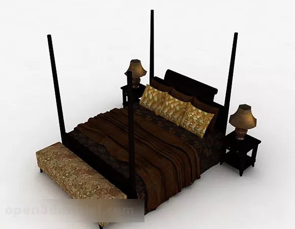 Dark Brown Double Bed Furniture 3d model Dark Brown Double Bed Furniture 3d model