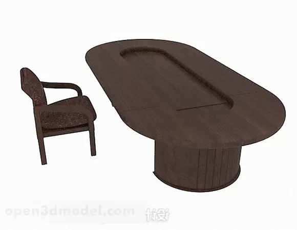 Office Dark Brown Oval Desk 3d model Office Dark Brown Oval Desk 3d model