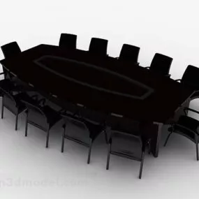 Dark Wooden Conference Table Chairs 3d model