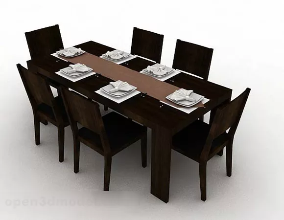 Dark Brown Rectangular Dining Table Chair 3d model Dark Brown Rectangular Dining Table Chair 3d model