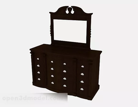 Wood Dressing Table With Large Flat Miror 3d model