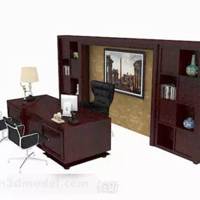 Dark Brown Wooden High-grade Desk Chair 3d model