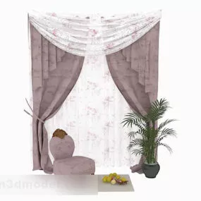 Dark Pink Yarn Pattern Curtain 3d model