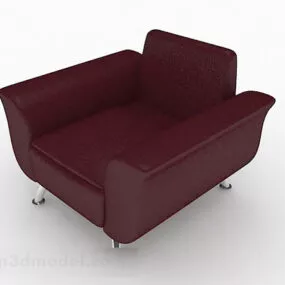 Dark Red Leather Minimalist Single Sofa 3d model