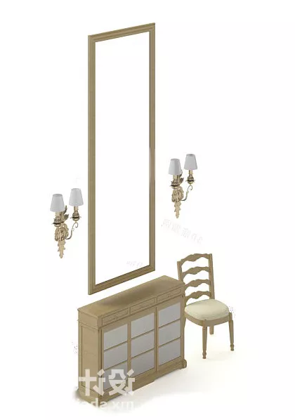 Dressing Table With Mirror And Drawers 3d model