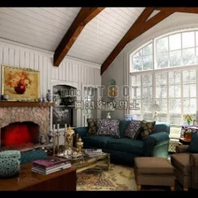 European Loft Reading Room Interior 3d model