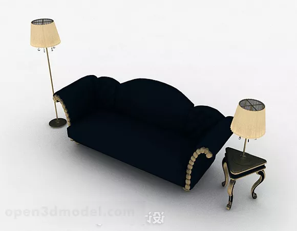 European Blue Double Sofa 3d model European Blue Double Sofa 3d model