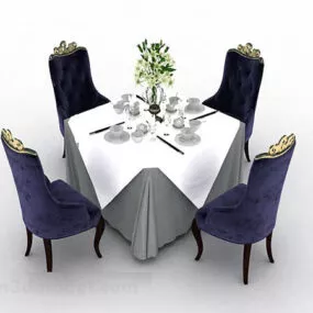 European Blue Retro Dining Table And Chair 3d model