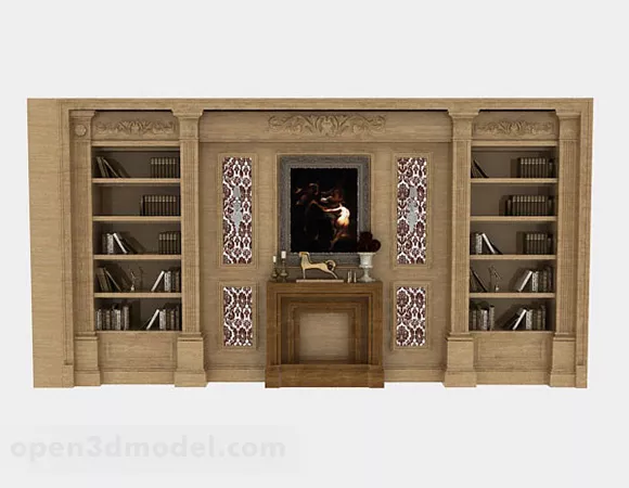 Wood Bookcase Flat Style With Shelf 3d model