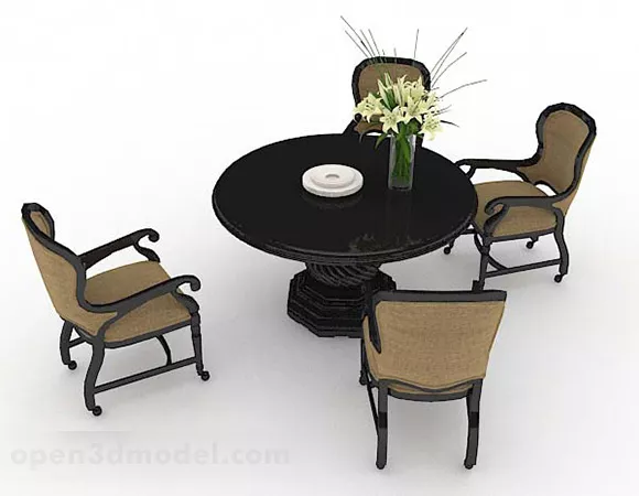 European Brown Dining Table Chair 3d model European Brown Dining Table Chair 3d model