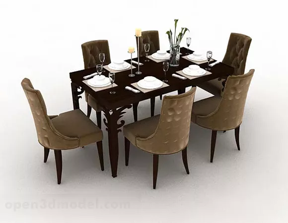 European Brown Wooden Dining Table And Chair Furniture 3d model European Brown Wooden Dining Table And Chair Furniture 3d model