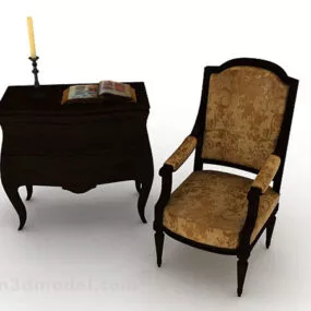 European Wooden Home Chair With Table 3d model