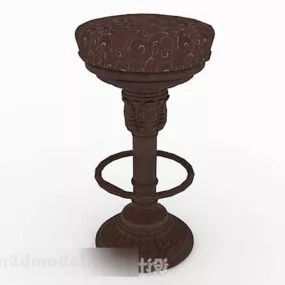 European Brown Wooden Round Stool 3d model