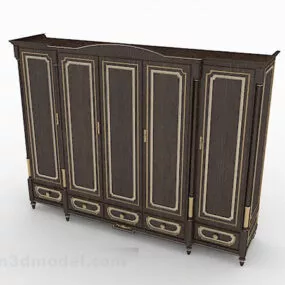 European Brown Wooden Wardrobe 3d model