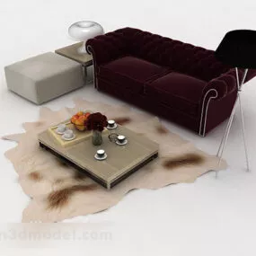 European Dark Red Double Sofa 3d model