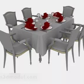 European Dining Table Chair Set 3d model