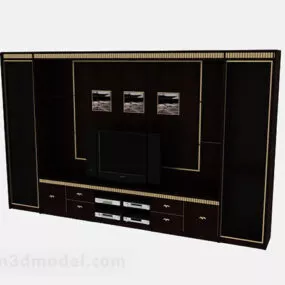 European Black Wooden Tv Background Wall 3d model