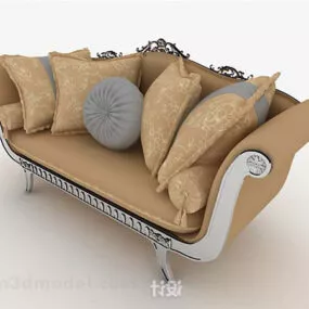 European Fine Retro Brown Double Sofa 3d model