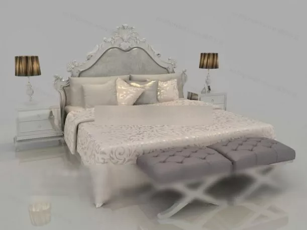 European Gorgeous Double Bed 3d model European Gorgeous Double Bed 3d model