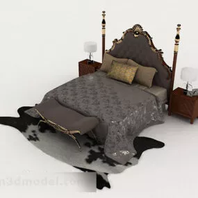 European Gray Home Double Bed 3d model