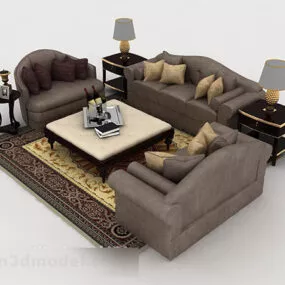 European Gray Home Wooden Sofa 3d model
