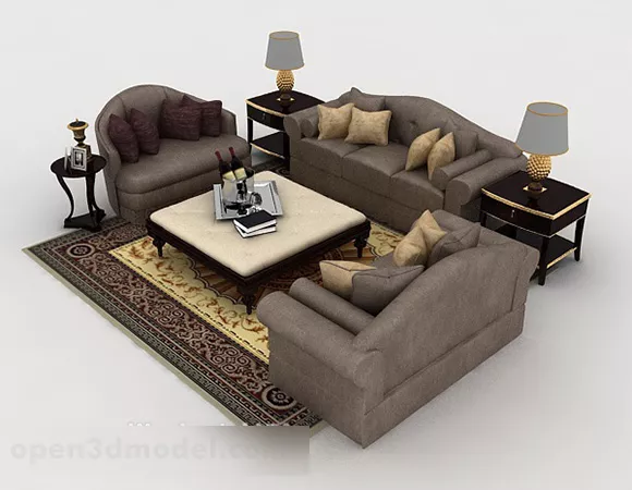 European Gray Home Wooden Sofa 3d model European Gray Home Wooden Sofa 3d model