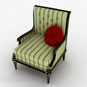 European Green Striped Single Sofa 3d model