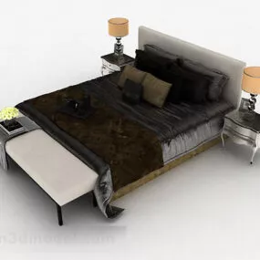 European Grey Double Bed 3d model