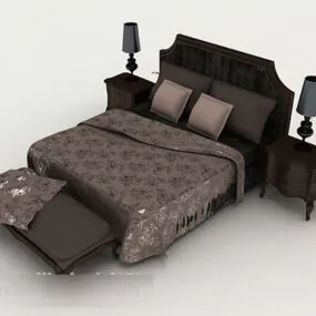 European Grey Wooden Double Bed 3d model