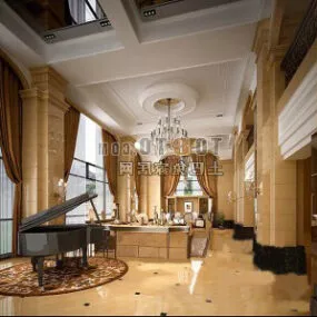 European Living Room With Piano Interior 3d model