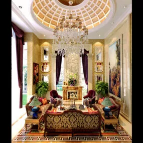 European Living Room Chandeliers Interior 3d model
