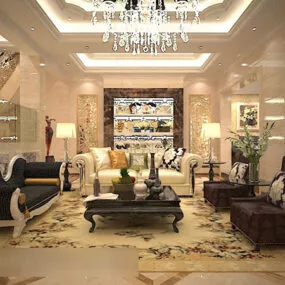 European Living Room Coffee Table Interior 3d model