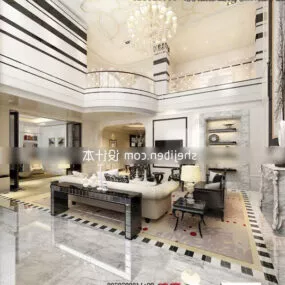 European Luxurious Living Room Design Interior 3d model