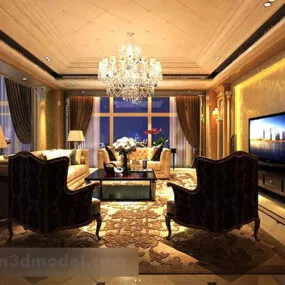 European Warm Living Room Interior 3d model