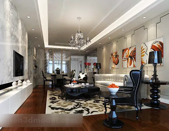 Chinese Four Paintings With Text 3d model
