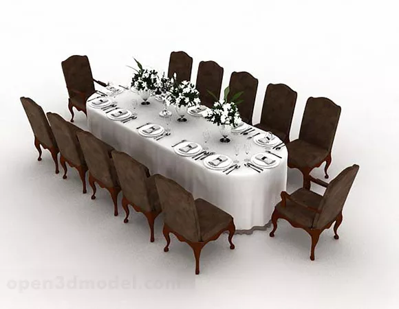 European Classic Oval Dining Table Chair 3d model European Classic Oval Dining Table Chair 3d model