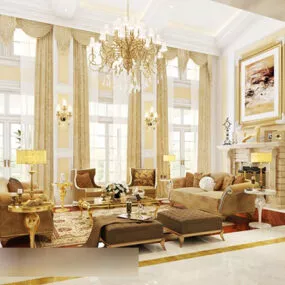 European Pastoral Living Room Interior 3d model
