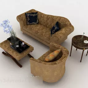 European Pattern Brown Sofa Set 3d model