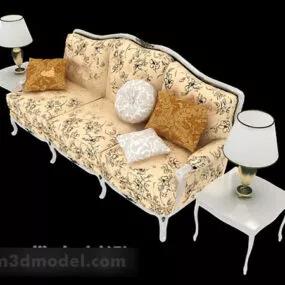 European Pattern Yellow Multiseater Sofa 3d model