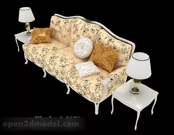 European Pattern Yellow Multiseater Sofa 3d model European Pattern Yellow Multiseater Sofa 3d model